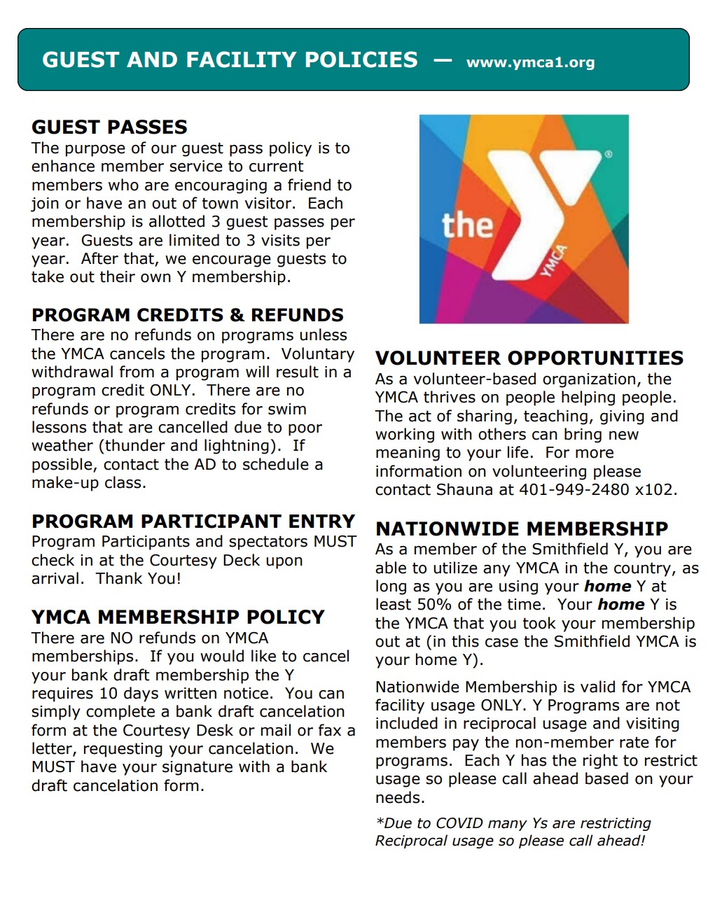 Hours of Operation Smithfield YMCA